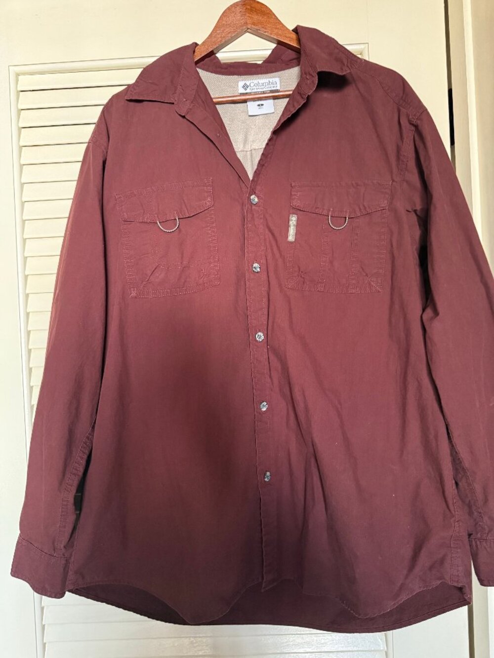 Columbia Men's Long Sleeve Cotton Rust Red Button-Up Workwear Shirt - Size L